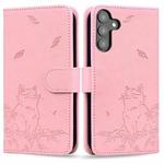 For Samsung Galaxy S24 5G Cute Cat Embossed Leather Phone Case(Pink)