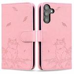 For Samsung Galaxy S24+ 5G Cute Cat Embossed Leather Phone Case(Pink)