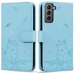 For Samsung Galaxy S21 5G Cute Cat Embossed Leather Phone Case(Sky Blue)