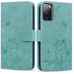 For Samsung Galaxy S20 FE Cute Cat Embossed Leather Phone Case(Green)