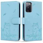 For Samsung Galaxy S20 FE Cute Cat Embossed Leather Phone Case(Sky Blue)