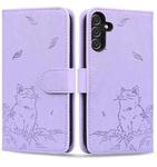 For Samsung Galaxy S24 FE 5G Cute Cat Embossed Leather Phone Case(Purple)