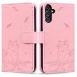 For Samsung Galaxy S24 FE 5G Cute Cat Embossed Leather Phone Case(Pink)