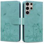 For Samsung Galaxy S25 Ultra 5G Cute Cat Embossed Leather Phone Case(Green)