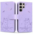 For Samsung Galaxy S25 Ultra 5G Cute Cat Embossed Leather Phone Case(Purple)