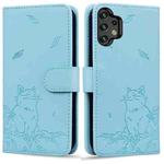 For Samsung Galaxy A13 4G / 5G Cute Cat Embossed Leather Phone Case(Sky Blue)