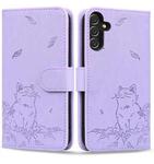 For Samsung Galaxy A54 5G Cute Cat Embossed Leather Phone Case(Purple)