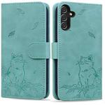 For Samsung Galaxy A55 5G Cute Cat Embossed Leather Phone Case(Green)