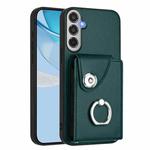 For Samsung Galaxy M35 5G Organ Card Bag Ring Holder Phone Case(Green)