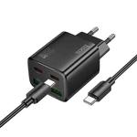 hoco N55 Fundador 4-port PD20W Type-Cx2, USBx2 Charger with 1m Type-C Cable, EU Plug(Black)