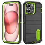 For iPhone 15 Pro Max Defender Gen2 Rugged PC + Silicone Phone Case with Holder(Black+Green)