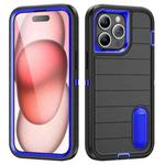 For iPhone 15 Pro Max Defender Gen2 Rugged PC + Silicone Phone Case with Holder(Black+Dark Blue)