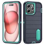 For iPhone 15 Pro Max Defender Gen2 Rugged PC + Silicone Phone Case with Holder(Dark Blue+Cyan)