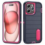 For iPhone 15 Pro Max Defender Gen2 Rugged PC + Silicone Phone Case with Holder(Dark Blue+Pink)