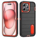 For iPhone 15 Pro Defender Gen2 Rugged PC + Silicone Phone Case with Holder(Black+Orange)