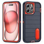 For iPhone 15 Pro Defender Gen2 Rugged PC + Silicone Phone Case with Holder(Dark Blue+Orange)