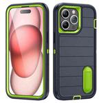 For iPhone 15 Pro Defender Gen2 Rugged PC + Silicone Phone Case with Holder(Dark Blue+Green)