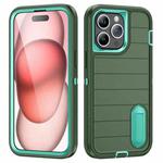 For iPhone 15 Pro Defender Gen2 Rugged PC + Silicone Phone Case with Holder(Dark Green+Cyan)