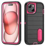 For iPhone 15 Plus Defender Gen2 Rugged PC + Silicone Phone Case with Holder(Black+Pink)