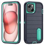 For iPhone 15 Plus Defender Gen2 Rugged PC + Silicone Phone Case with Holder(Dark Blue+Cyan)