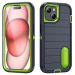 For iPhone 15 Plus Defender Gen2 Rugged PC + Silicone Phone Case with Holder(Dark Blue+Green)