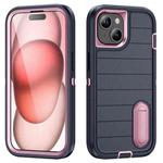 For iPhone 15 Plus Defender Gen2 Rugged PC + Silicone Phone Case with Holder(Dark Blue+Light Pink)