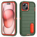 For iPhone 15 Plus Defender Gen2 Rugged PC + Silicone Phone Case with Holder(Dark Green+Orange)