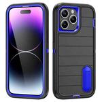 For iPhone 14 Pro Max Defender Gen2 Rugged PC + Silicone Phone Case with Holder(Black+Dark Blue)