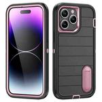 For iPhone 14 Pro Defender Gen2 Rugged PC + Silicone Phone Case with Holder(Black+Light Pink)