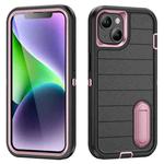 For iPhone 14 Plus Defender Gen2 Rugged PC + Silicone Phone Case with Holder(Black+Light Pink)