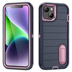 For iPhone 14 Plus Defender Gen2 Rugged PC + Silicone Phone Case with Holder(Dark Blue+Light Pink)