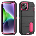 For iPhone 14 Defender Gen2 Rugged PC + Silicone Phone Case with Holder(Black+Pink)