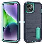 For iPhone 14 Defender Gen2 Rugged PC + Silicone Phone Case with Holder(Dark Blue+Cyan)