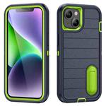 For iPhone 14 Defender Gen2 Rugged PC + Silicone Phone Case with Holder(Dark Blue+Green)