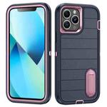 For iPhone 13 Pro Max Defender Gen2 Rugged PC + Silicone Phone Case with Holder(Dark Blue+Light Pink)