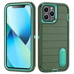 For iPhone 13 Pro Defender Gen2 Rugged PC + Silicone Phone Case with Holder(Dark Green+Cyan)