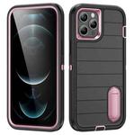 For iPhone 12 Pro Max Defender Gen2 Rugged PC + Silicone Phone Case with Holder(Black+Light Pink)