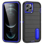 For iPhone 12 Pro Max Defender Gen2 Rugged PC + Silicone Phone Case with Holder(Black+Dark Blue)