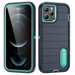 For iPhone 12 Pro Max Defender Gen2 Rugged PC + Silicone Phone Case with Holder(Dark Blue+Cyan)