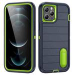 For iPhone 12 Pro Max Defender Gen2 Rugged PC + Silicone Phone Case with Holder(Dark Blue+Green)