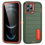 For iPhone 12 Pro Max Defender Gen2 Rugged PC + Silicone Phone Case with Holder(Dark Green+Orange)