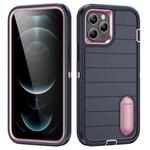 For iPhone 12 Pro Defender Gen2 Rugged PC + Silicone Phone Case with Holder(Dark Blue+Light Pink)