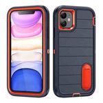 For iPhone 12 Defender Gen2 Rugged PC + Silicone Phone Case with Holder(Dark Blue+Orange)