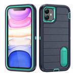 For iPhone 12 Defender Gen2 Rugged PC + Silicone Phone Case with Holder(Dark Blue+Cyan)