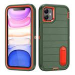 For iPhone 12 Defender Gen2 Rugged PC + Silicone Phone Case with Holder(Dark Green+Orange)