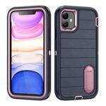 For iPhone 11 Defender Gen2 Rugged PC + Silicone Phone Case with Holder(Dark Blue+Light Pink)