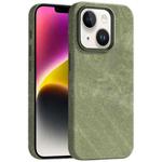 For iPhone 14 Skin Feel Denim Leather MagSafe Phone Case(Khaki Green)