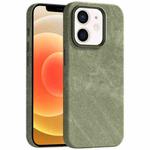 For iPhone 12 Skin Feel Denim Leather MagSafe Phone Case(Khaki Green)