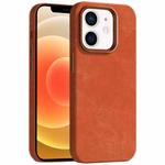 For iPhone 12 Skin Feel Denim Leather MagSafe Phone Case(Orange)