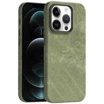 For iPhone 12 Pro Max Skin Feel Denim Leather MagSafe Phone Case(Khaki Green)